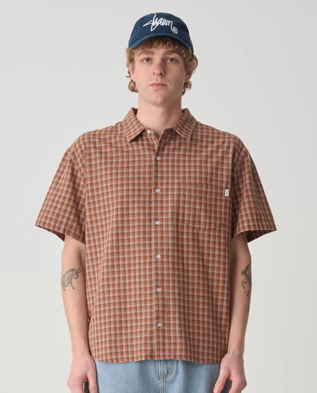 S/Double - Block Check Summer Shirt - Rust