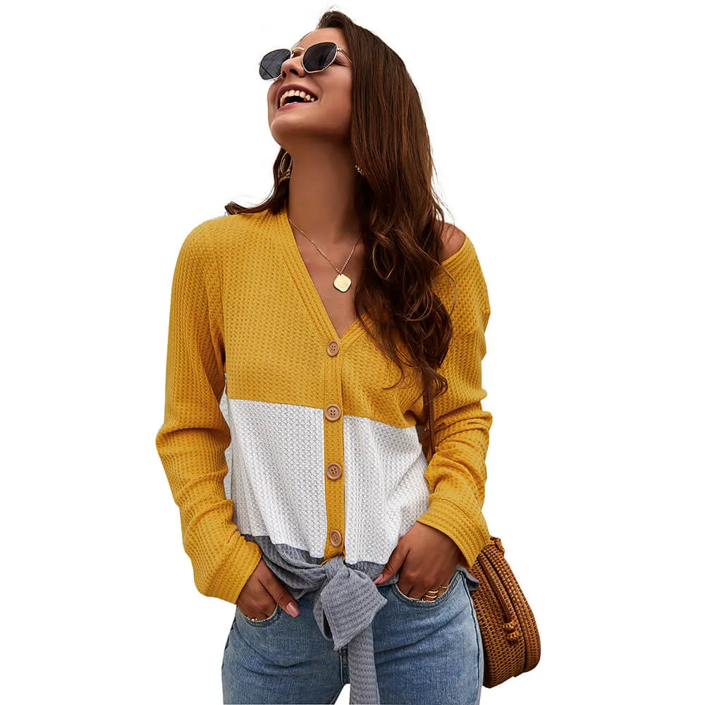 Sexy Color collision V-neck stitching Sweater