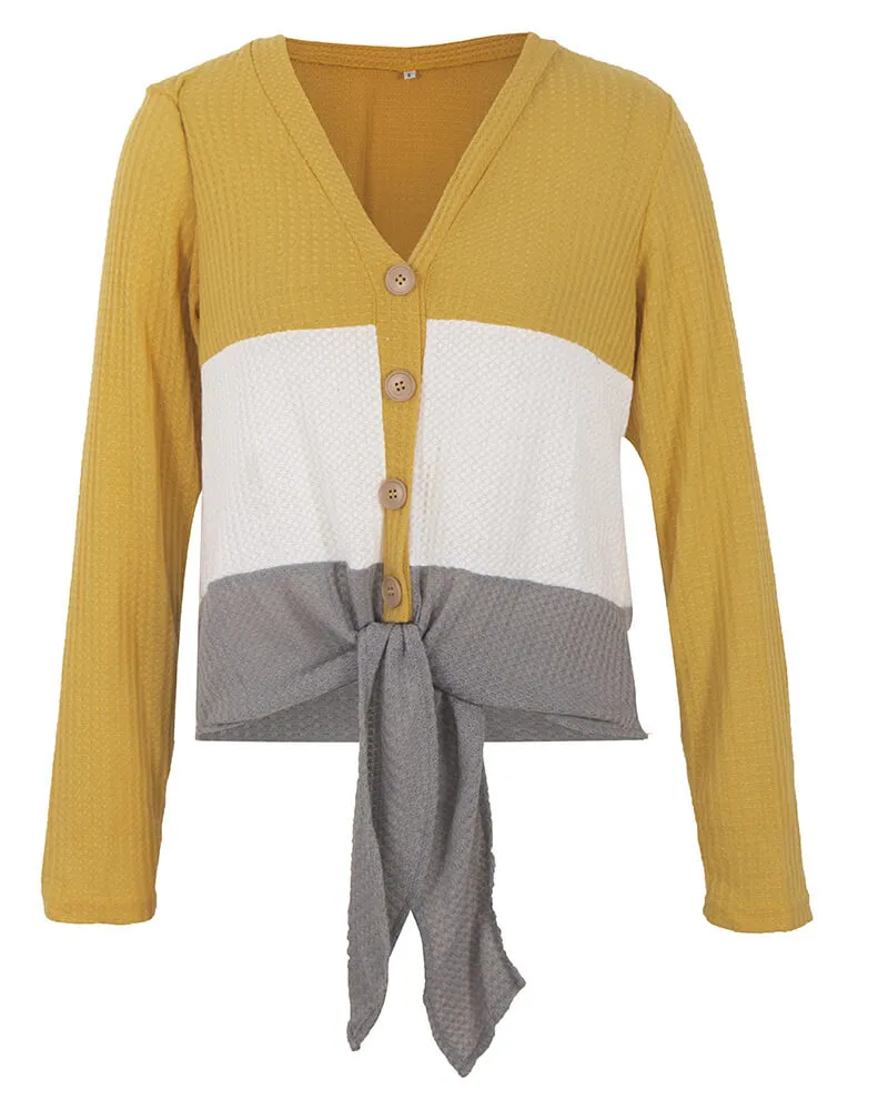 Sexy Color collision V-neck stitching Sweater