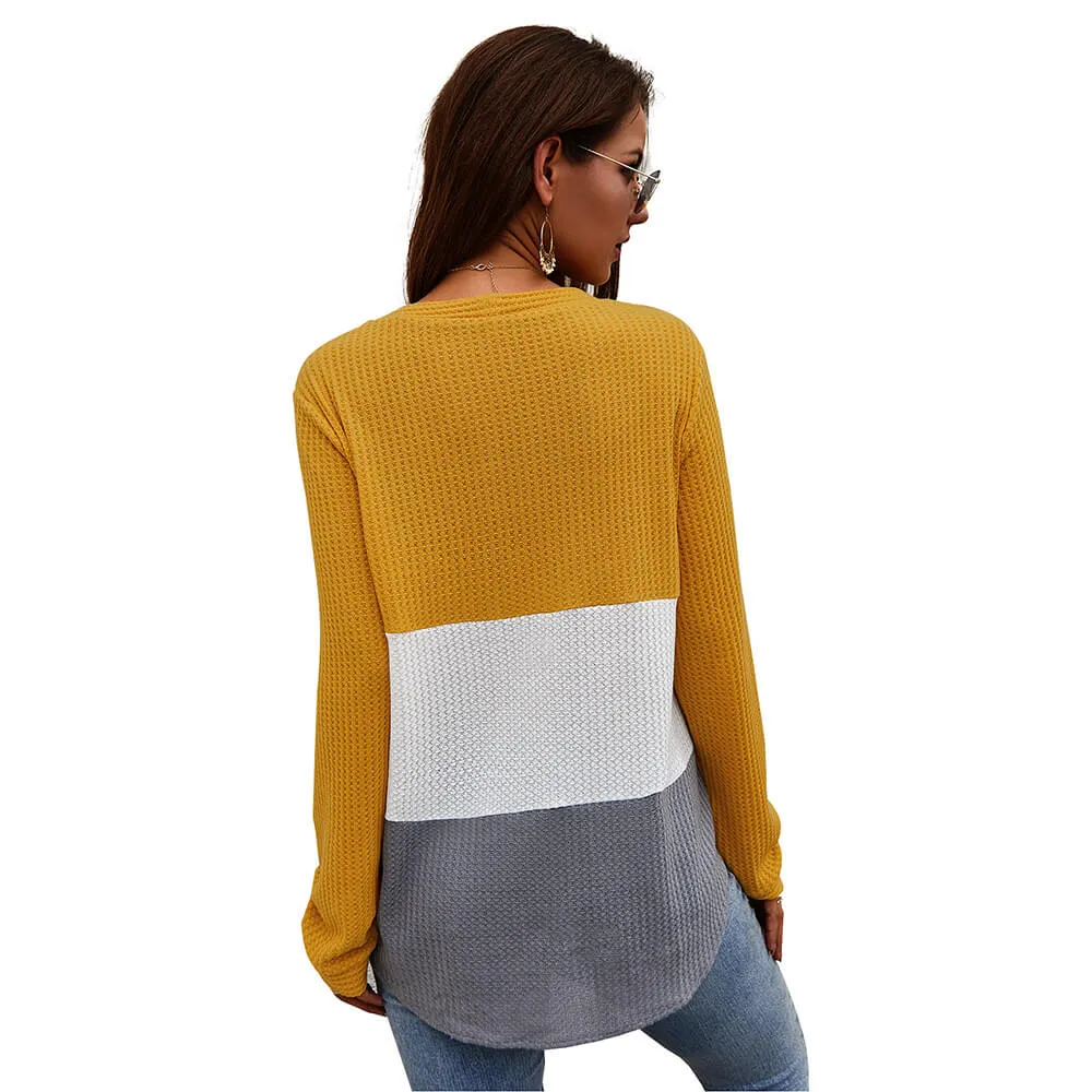 Sexy Color collision V-neck stitching Sweater