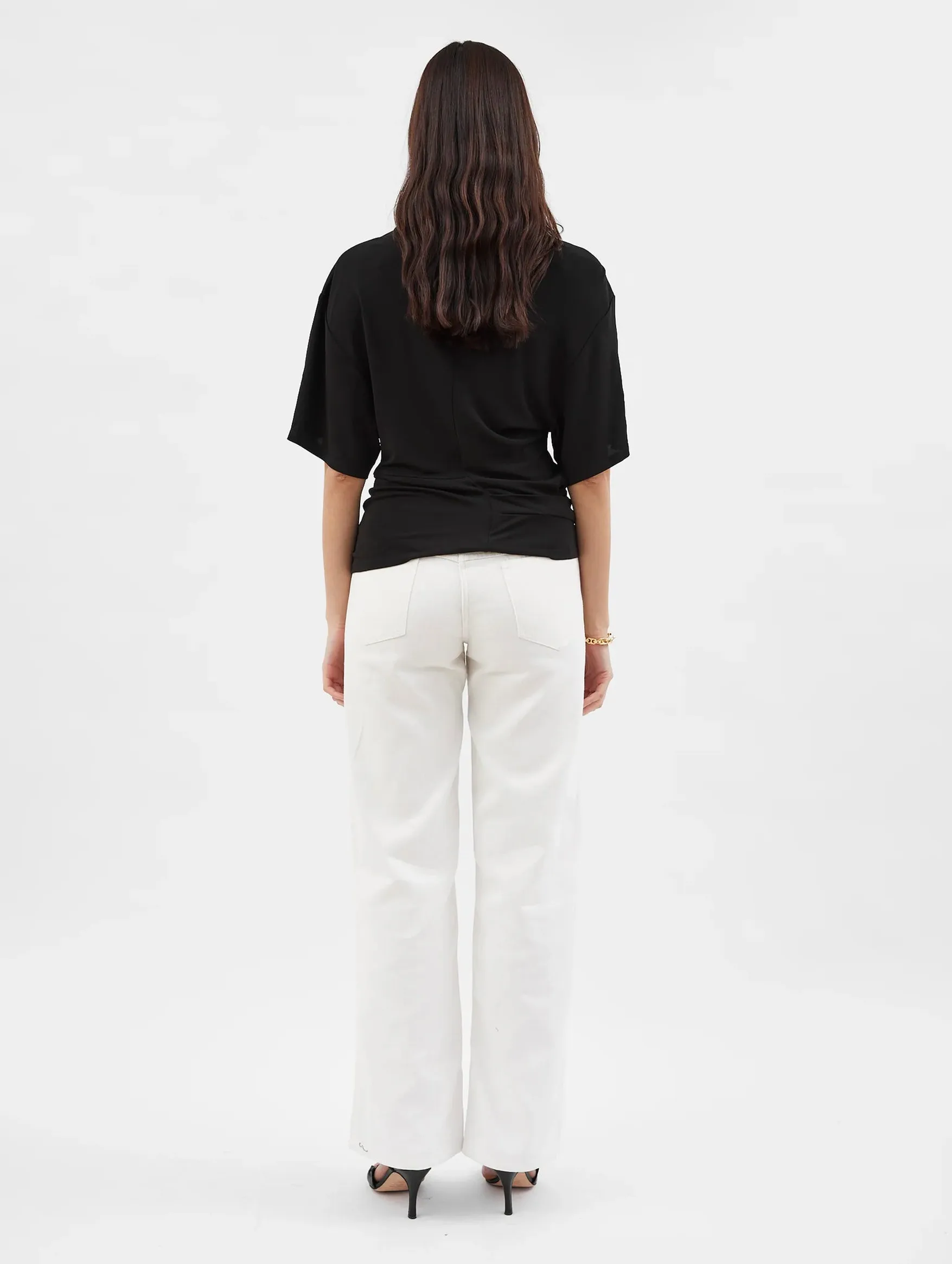 Side Cowl Waist Tee in Black