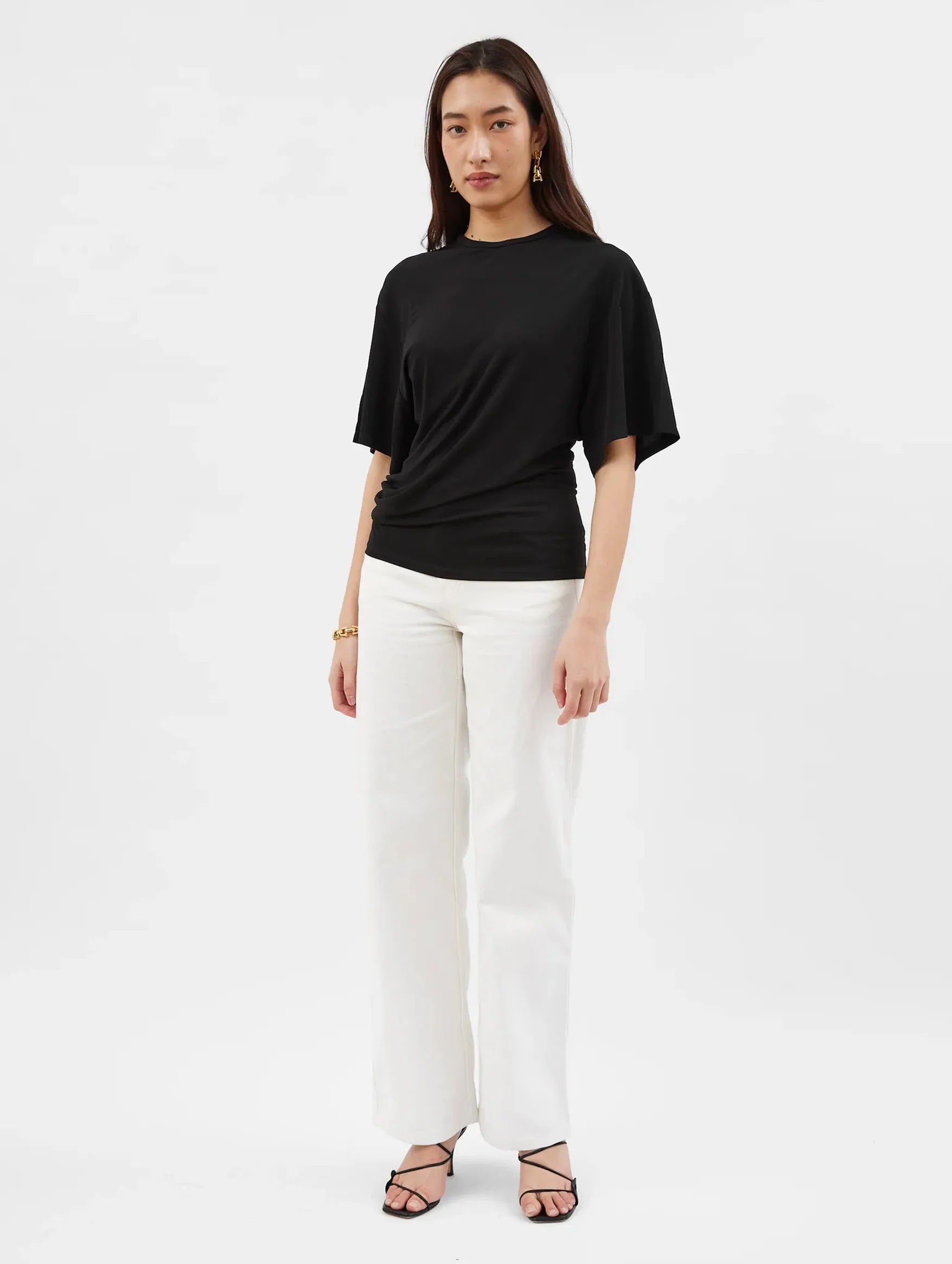 Side Cowl Waist Tee in Black
