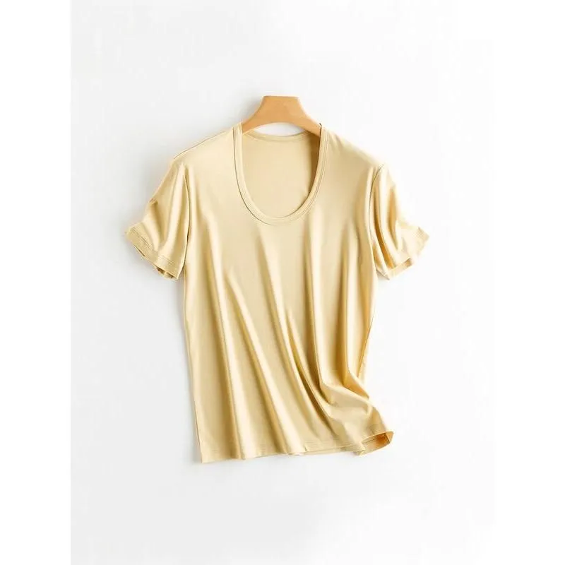 Silk Cotton Blend Square Collar Tee in Candy Colors