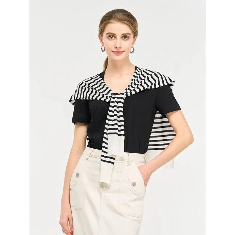 Silk Cotton Blend Square Collar Tee in Candy Colors