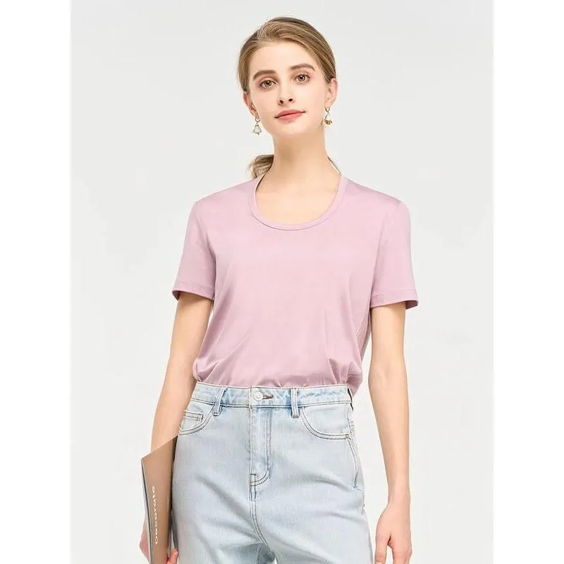 Silk Cotton Blend Square Collar Tee in Candy Colors