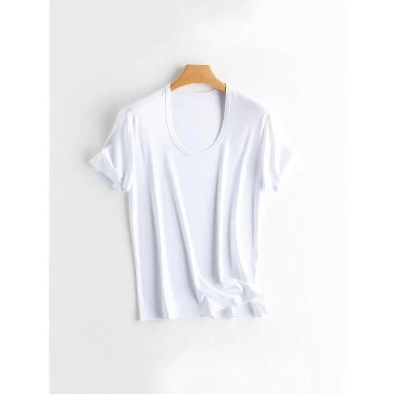 Silk Cotton Blend Square Collar Tee in Candy Colors
