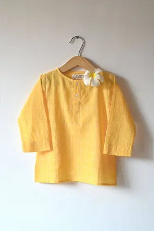 Sleepover Party Kurta And Shorts Coord Set In Yellow Checks