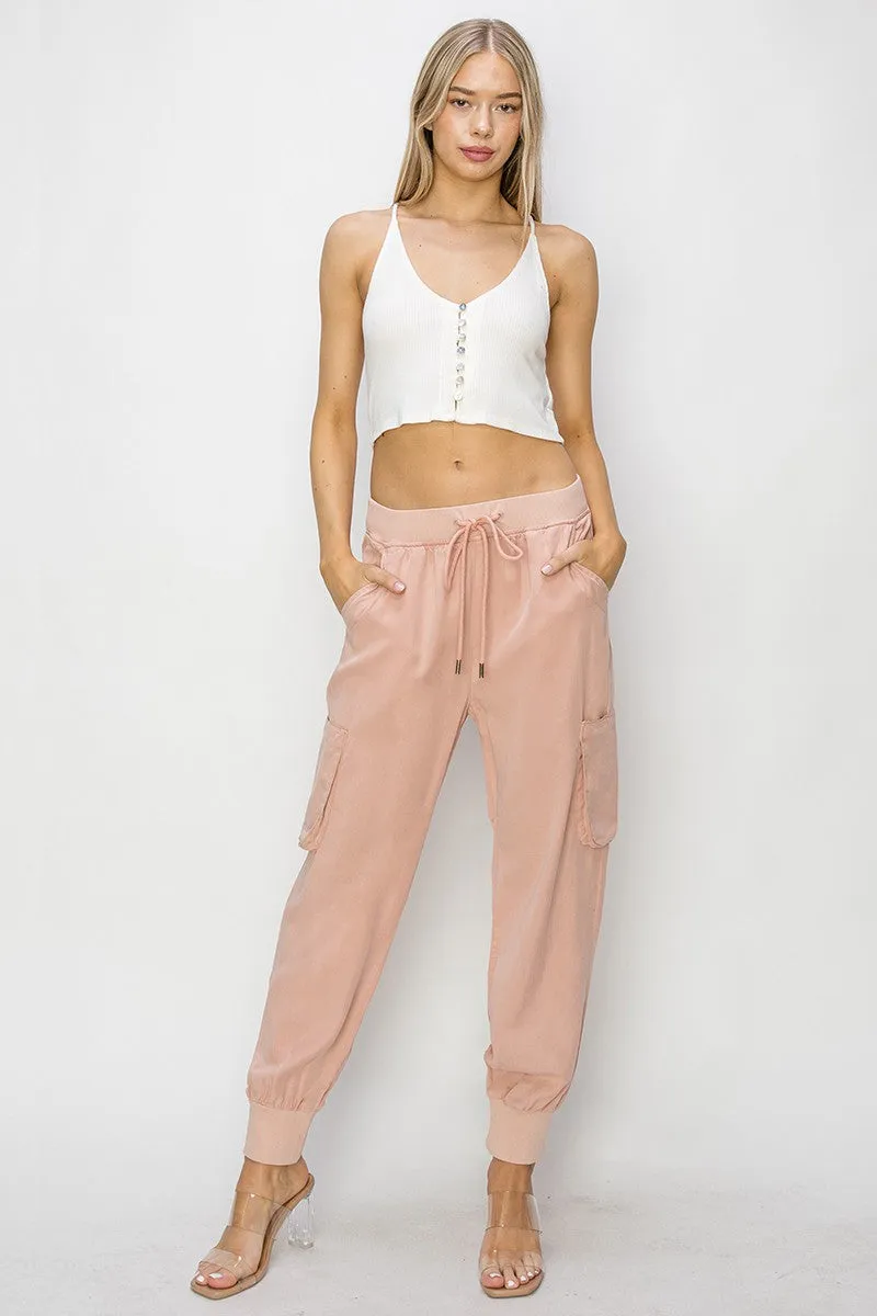 Soft Pink Cargo Jogger Pants