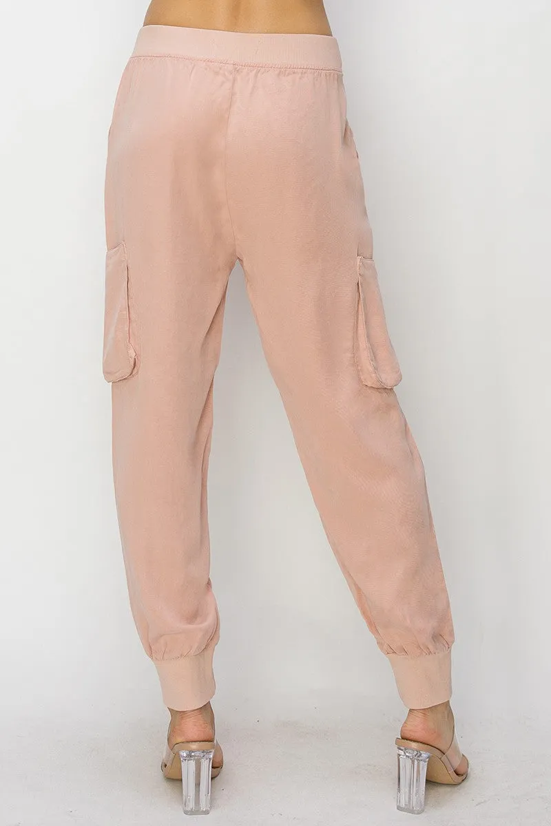 Soft Pink Cargo Jogger Pants