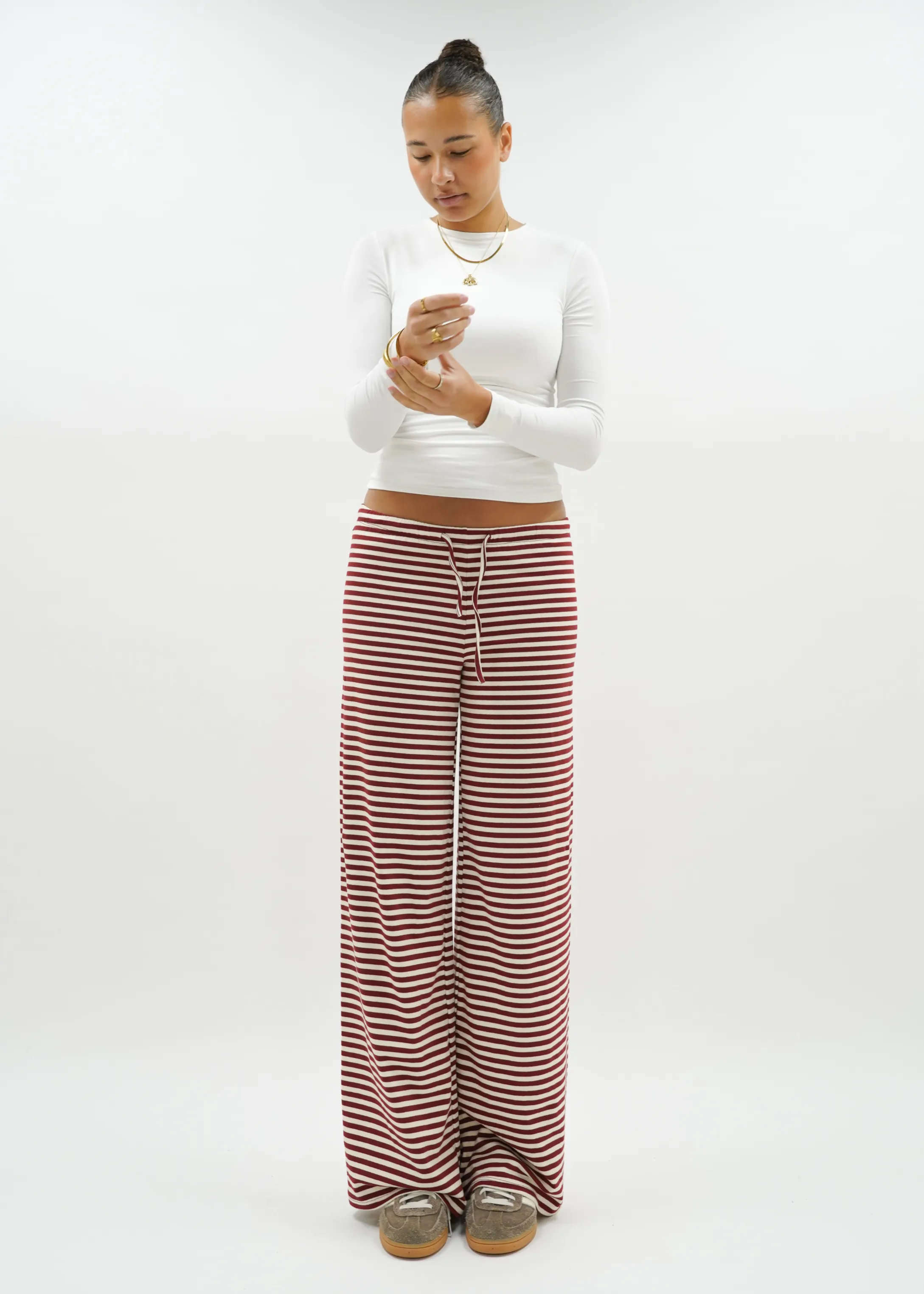 Soft striped pants crème/burgundy (tall)
