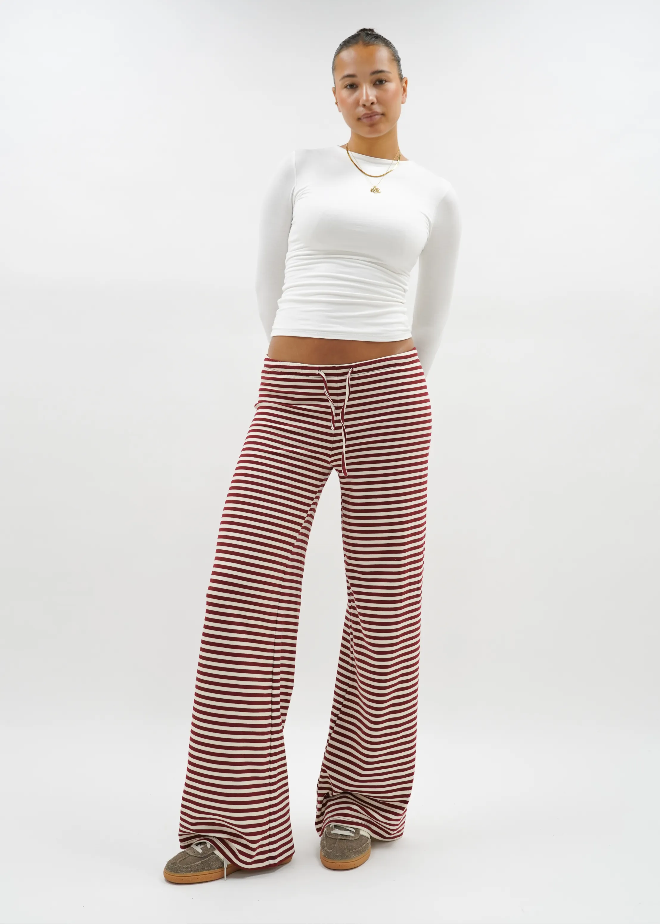 Soft striped pants crème/burgundy (tall)
