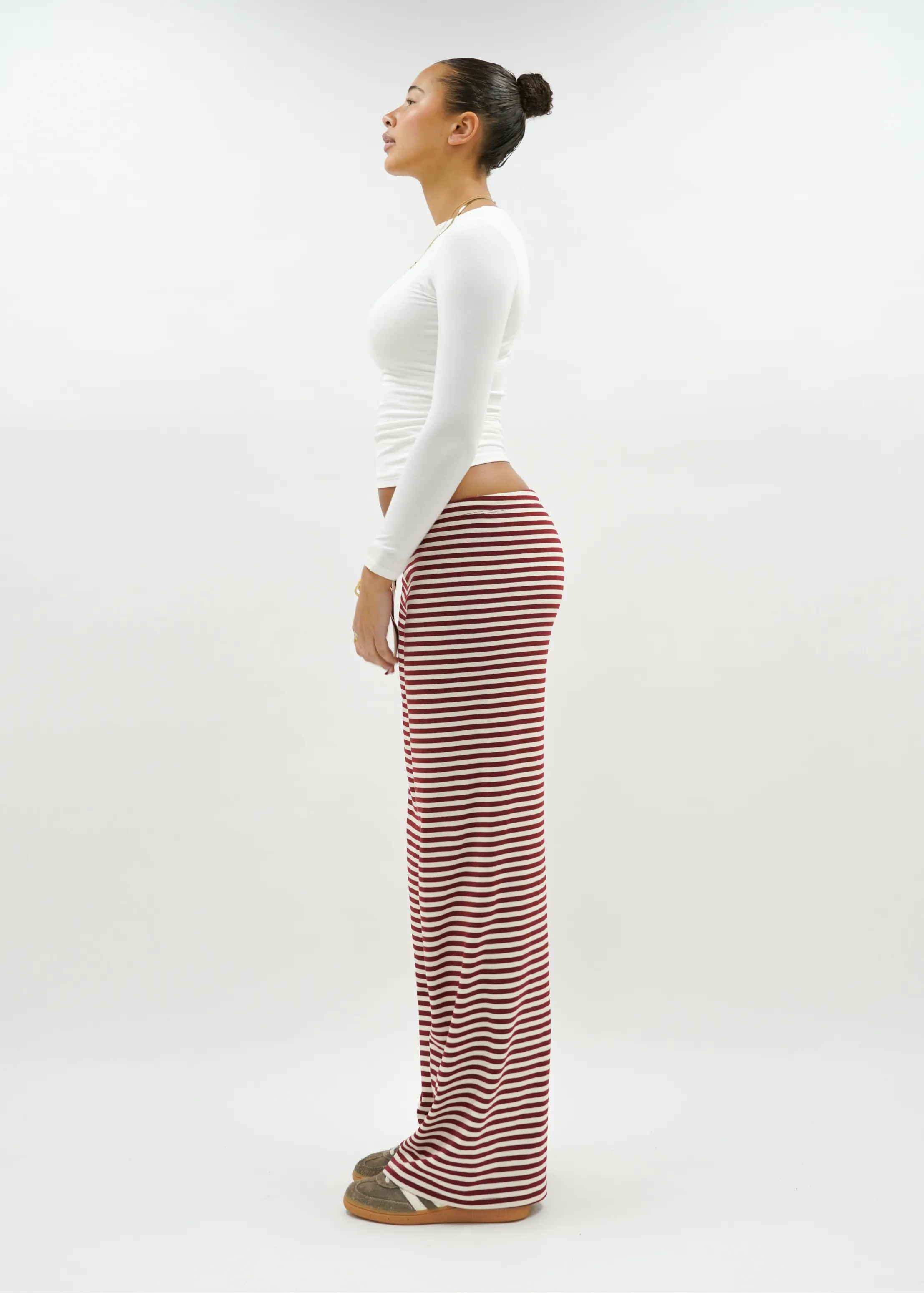 Soft striped pants crème/burgundy (tall)
