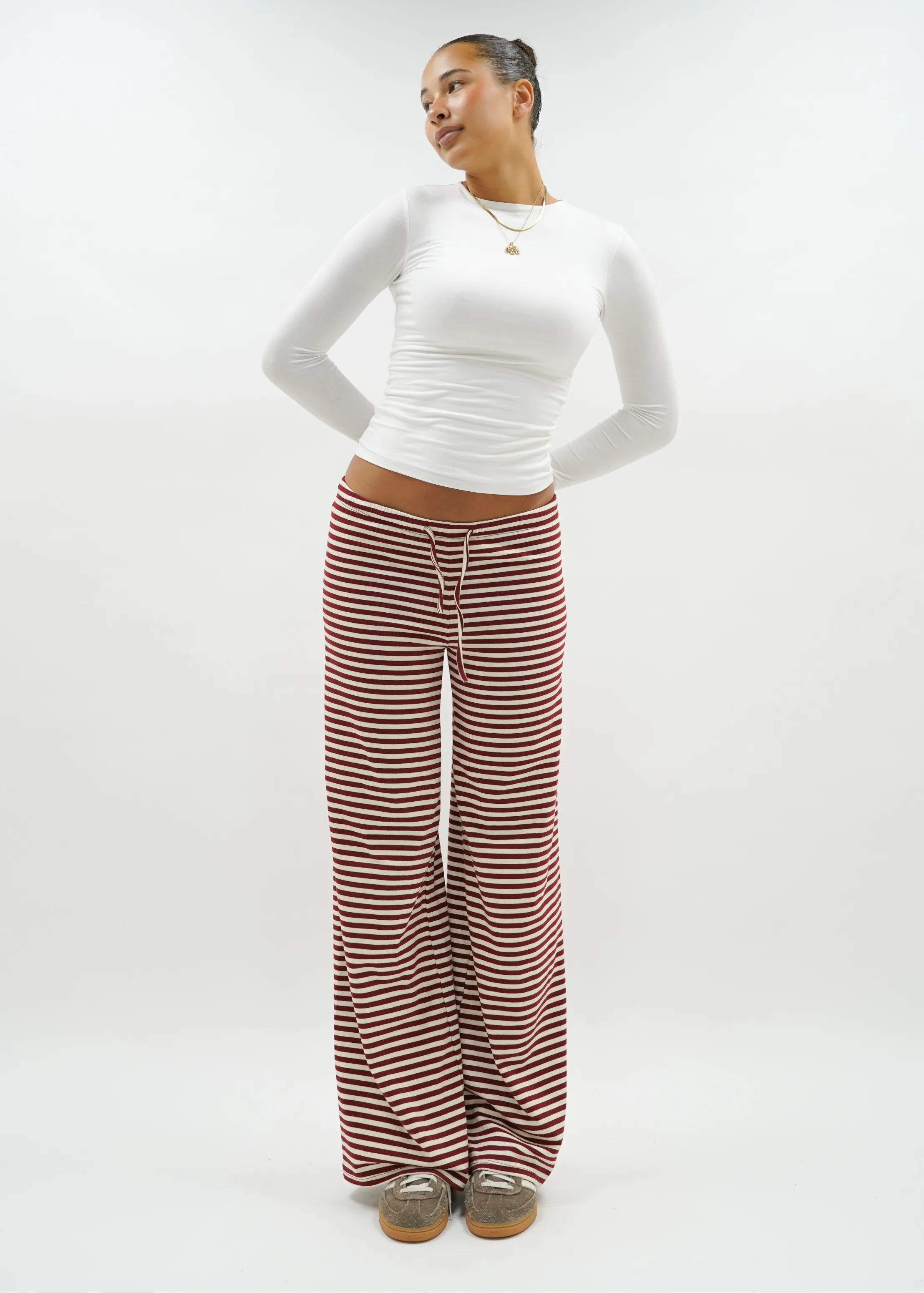 Soft striped pants crème/burgundy (tall)
