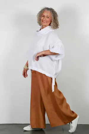 SOFT TOP WIDE LINEN PANTS - CARAMEL