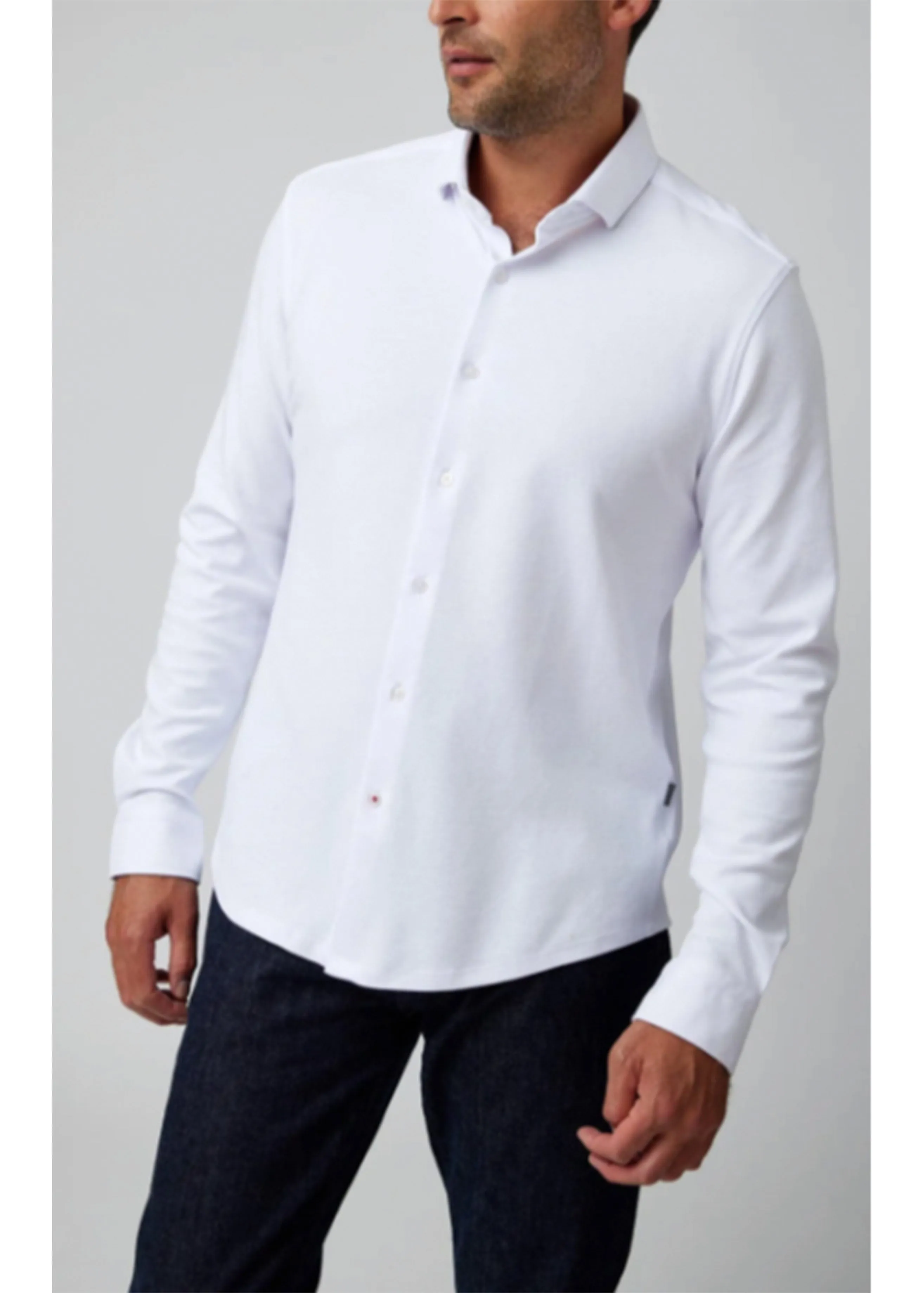 Stone Rose Long Sleeve Solid Pique Shirt | White