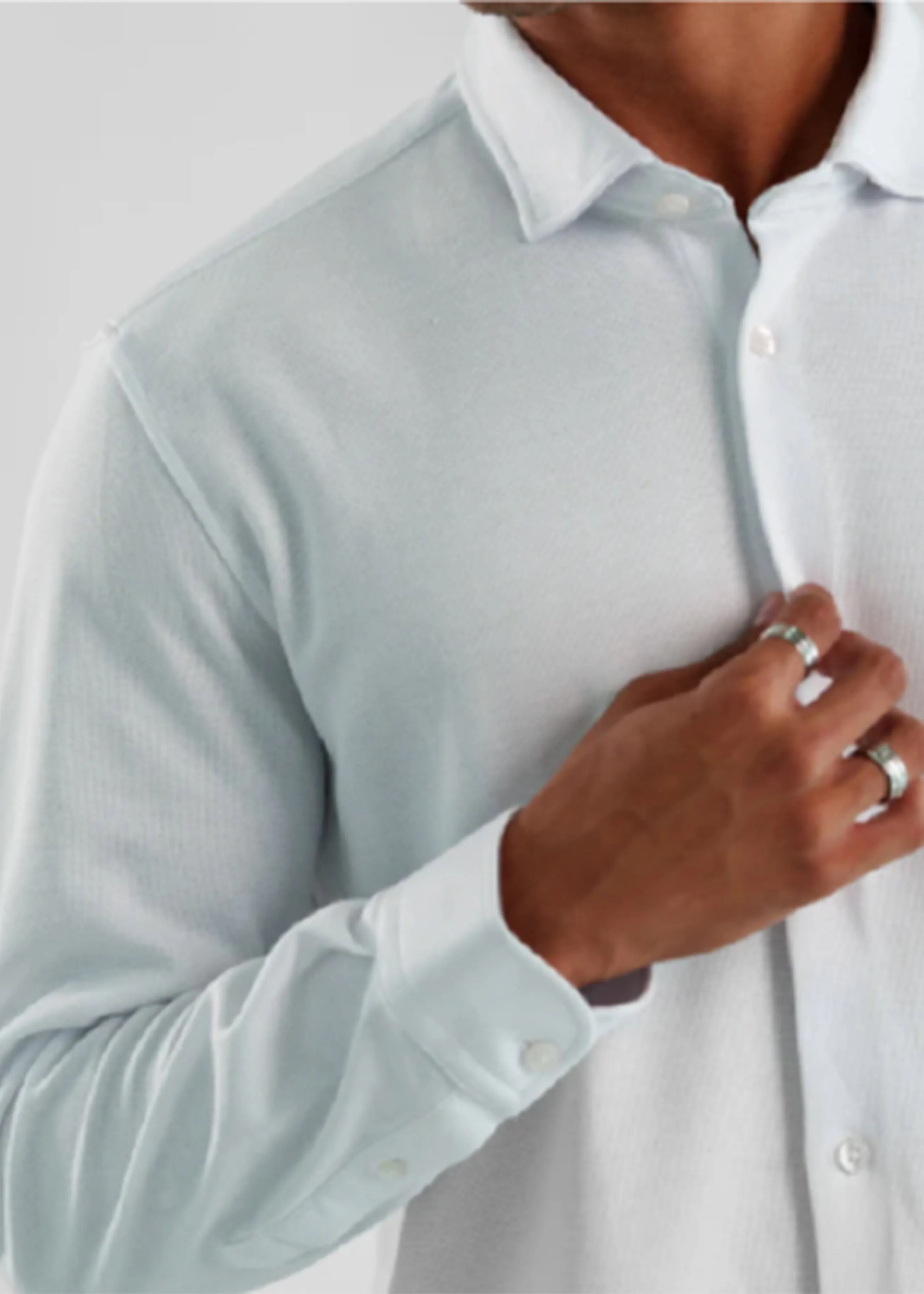 Stone Rose Long Sleeve Solid Pique Shirt | White