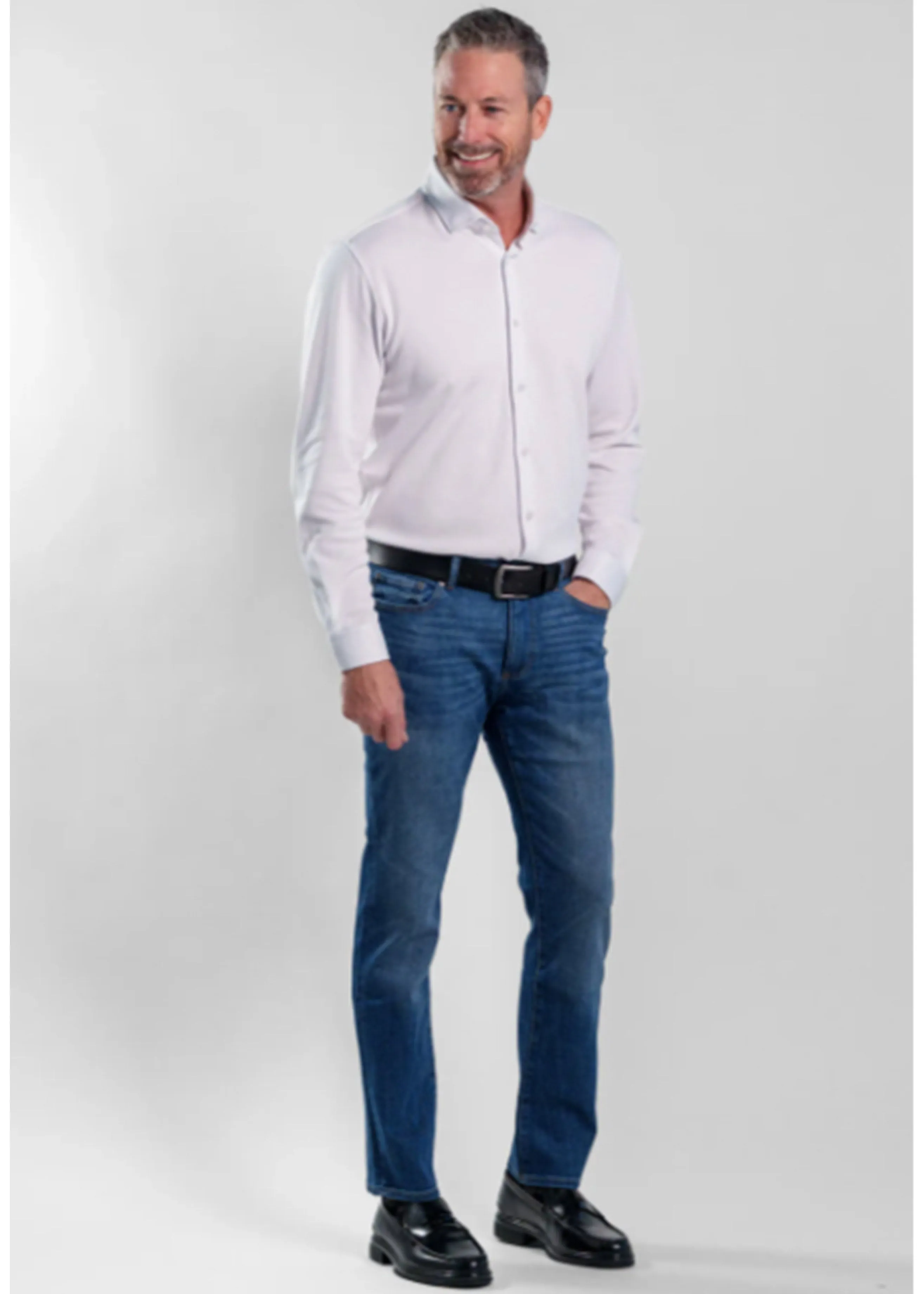Stone Rose Long Sleeve Solid Pique Shirt | White