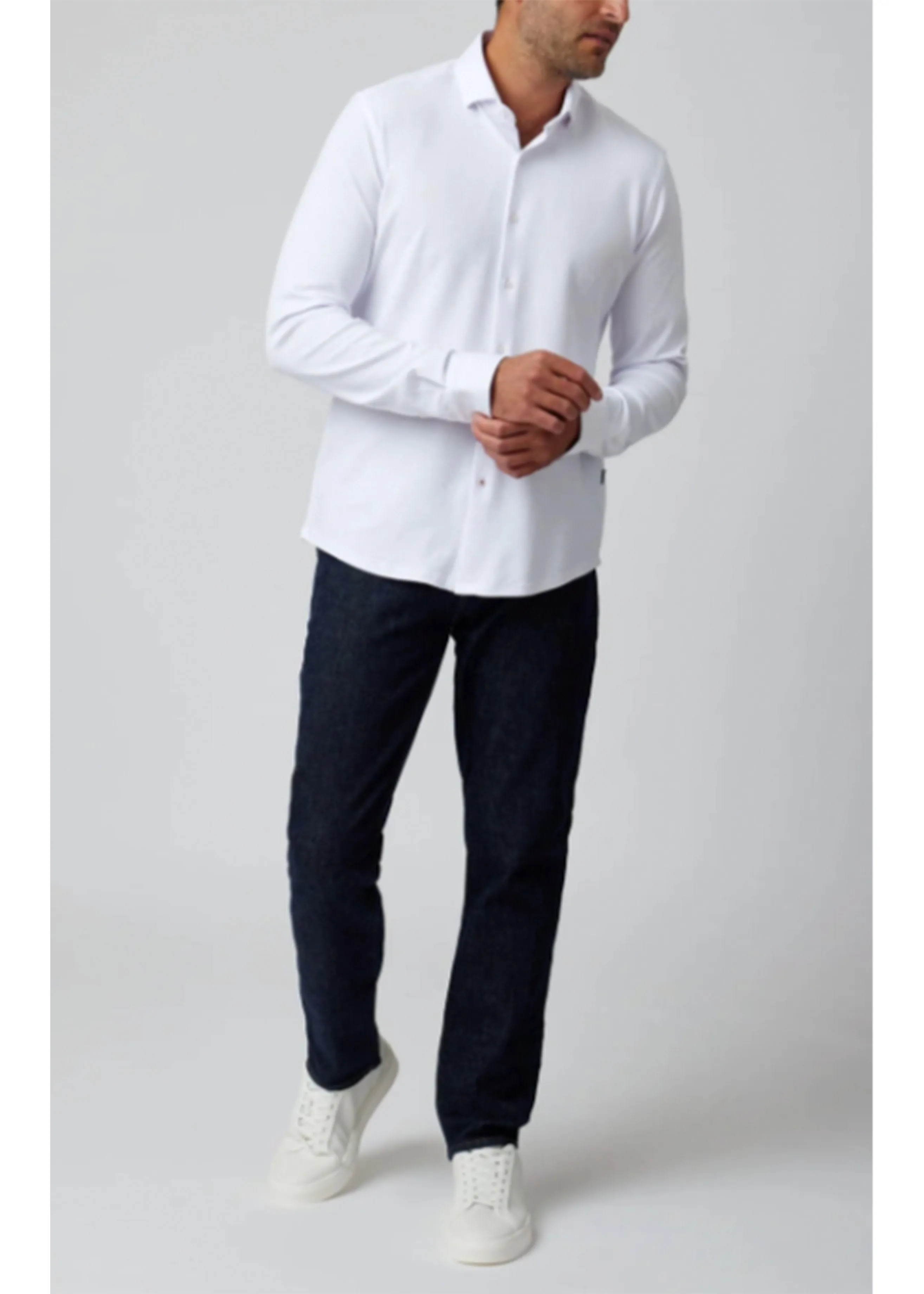 Stone Rose Long Sleeve Solid Pique Shirt | White