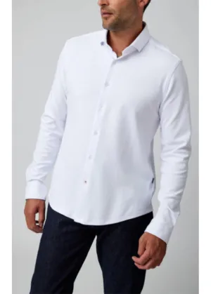 Stone Rose Long Sleeve Solid Pique Shirt | White