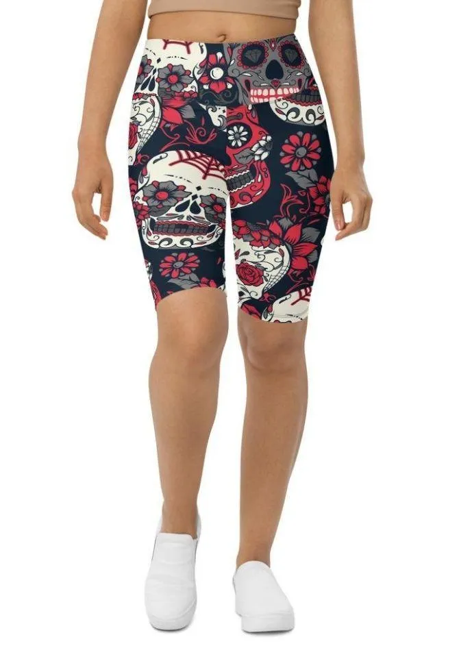Sugar Skull Biker Shorts