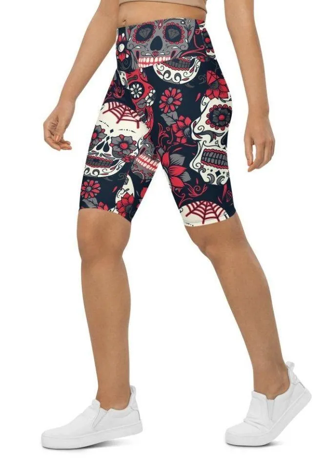 Sugar Skull Biker Shorts