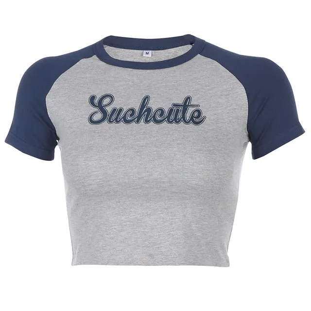 Summer Contrast Color Cute Crop Top Slim Basic Short Sleeve Tees