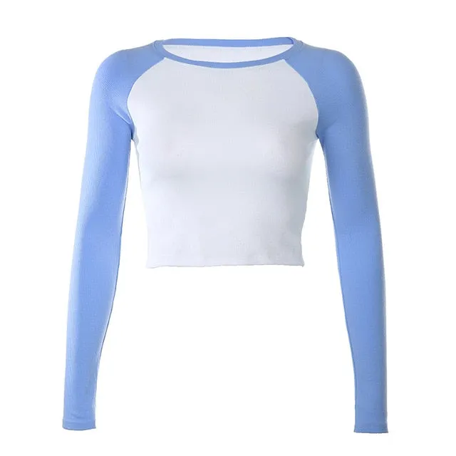 Summer Contrast Color Cute Crop Top Slim Basic Short Sleeve Tees