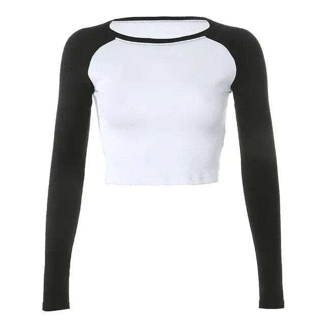 Summer Contrast Color Cute Crop Top Slim Basic Short Sleeve Tees