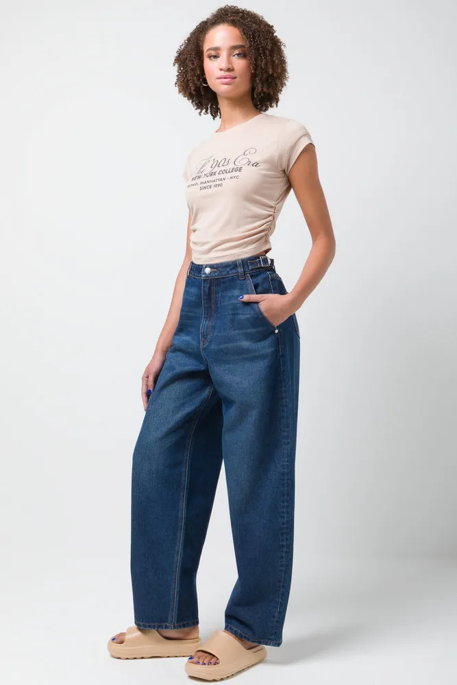 T-shirt with Suede Rouching Beige