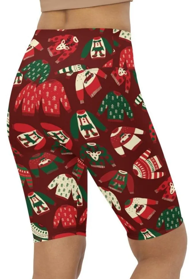 Ugly Christmas Sweater Pattern Biker Shorts
