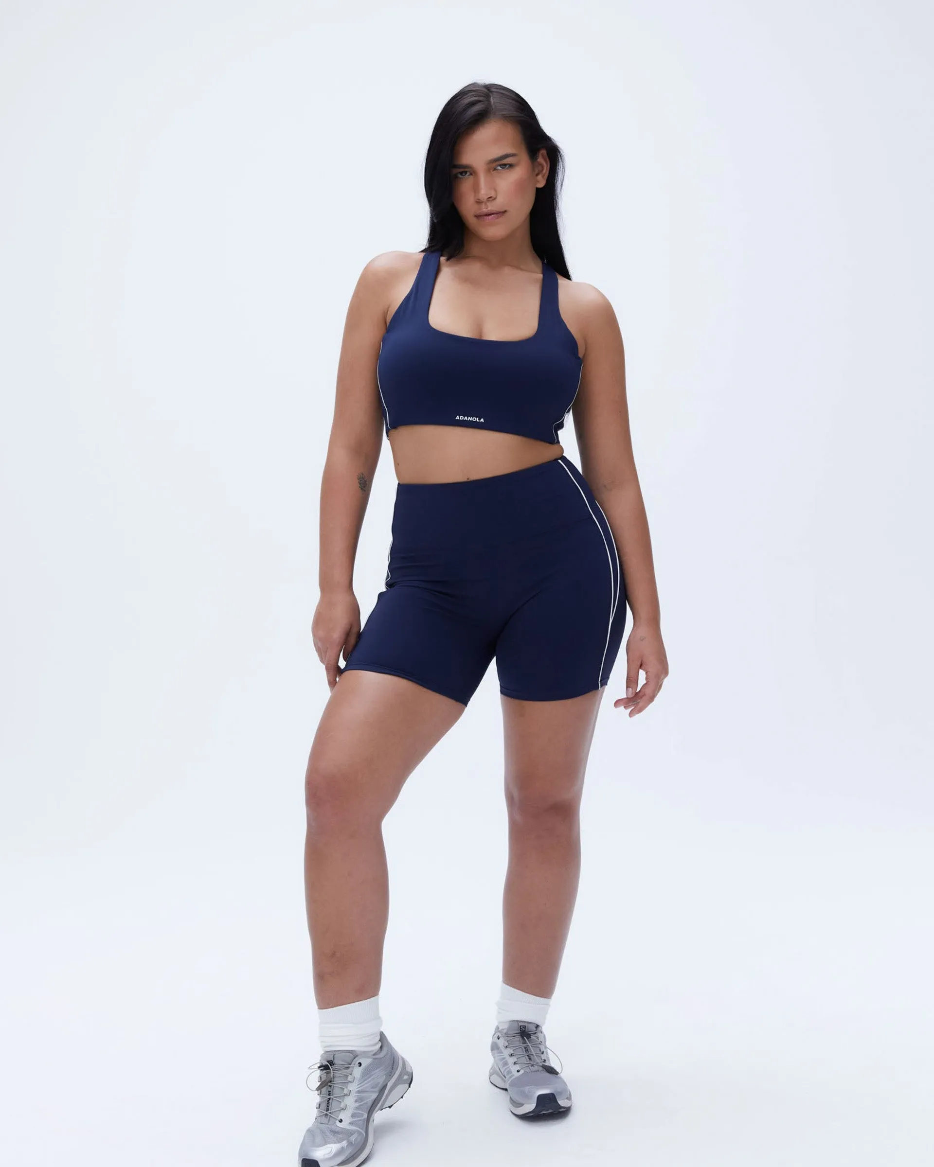 Ultimate Micro Piping Crop Short - Navy Blue/Off White