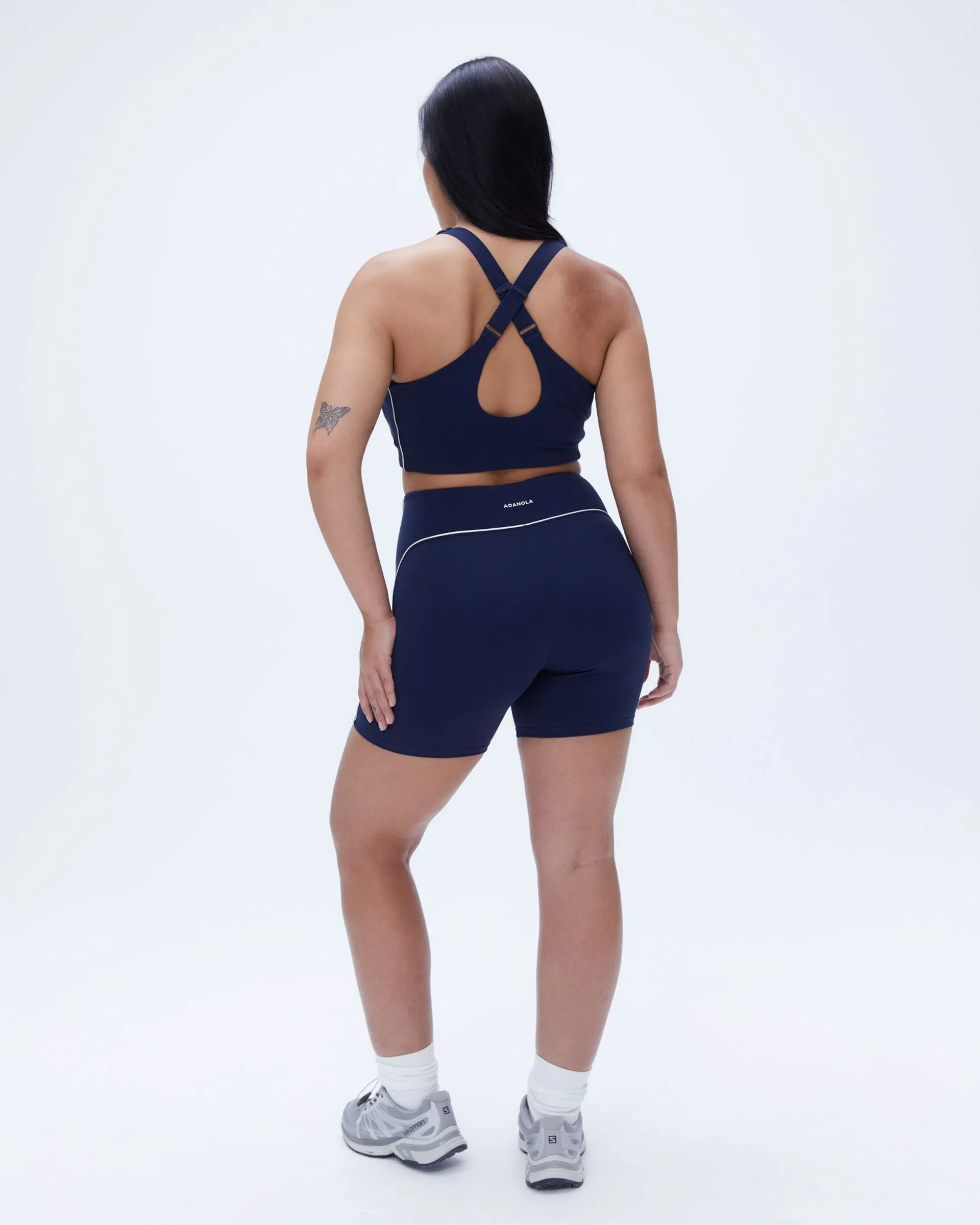 Ultimate Micro Piping Crop Short - Navy Blue/Off White