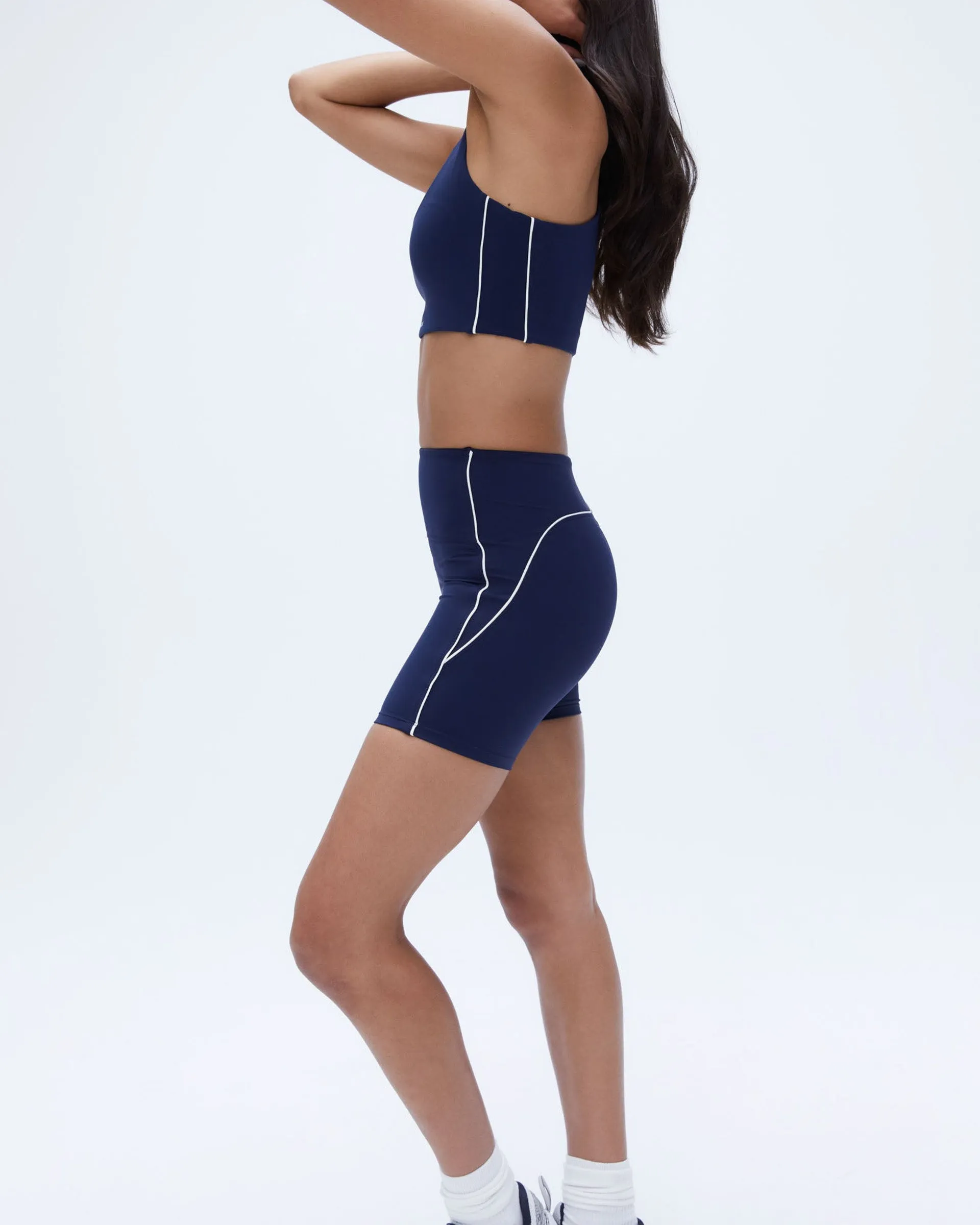 Ultimate Micro Piping Crop Short - Navy Blue/Off White