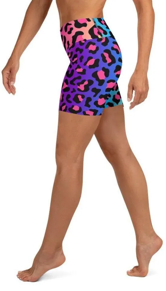 Vibrant Leopard Print Yoga Shorts