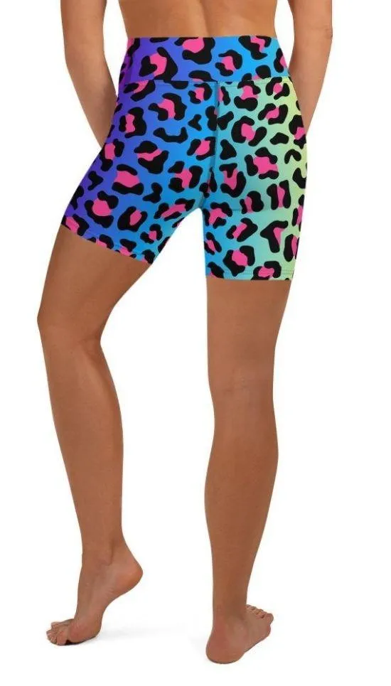 Vibrant Leopard Print Yoga Shorts