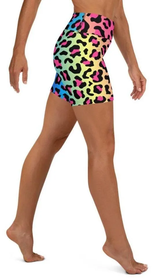 Vibrant Leopard Print Yoga Shorts