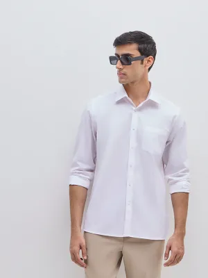 WES Formals Light Pink Self-Patterned Slim-Fit Cotton Shirt