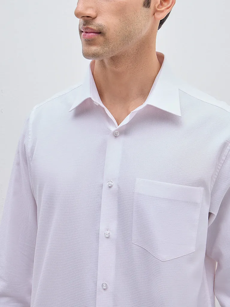 WES Formals Light Pink Self-Patterned Slim-Fit Cotton Shirt
