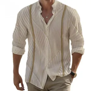 Wheat Ears Texture Printed Fashionable and Casual Long Sleeve Shirt 28971217L
