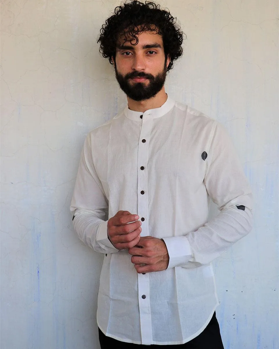 White Polka Dots Blockprinted Men'S Shirt
