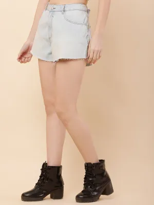 Women blue cotton light-wash denim shorts