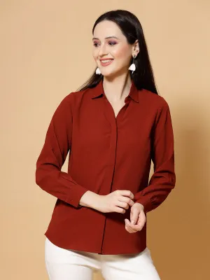 Women Rust Odour Free Spread Collar  Formal Shirt