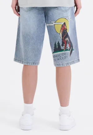 Womens Born Wild Relaxed Denim Jorts Shorts - Bleach