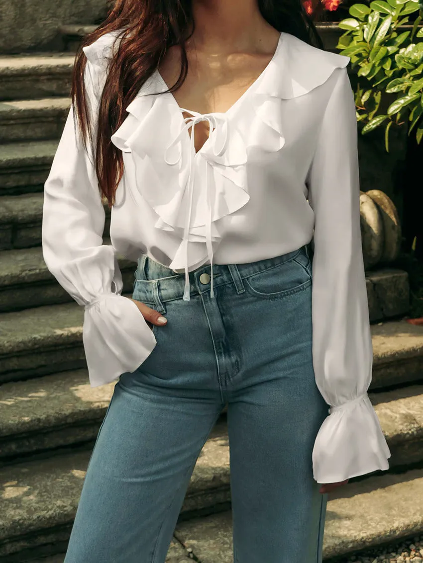 Women's Fashionable Simple Ruffled Shirt Long Sleeve