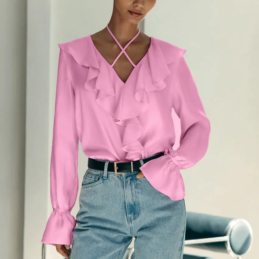 Women's Fashionable Simple Ruffled Shirt Long Sleeve