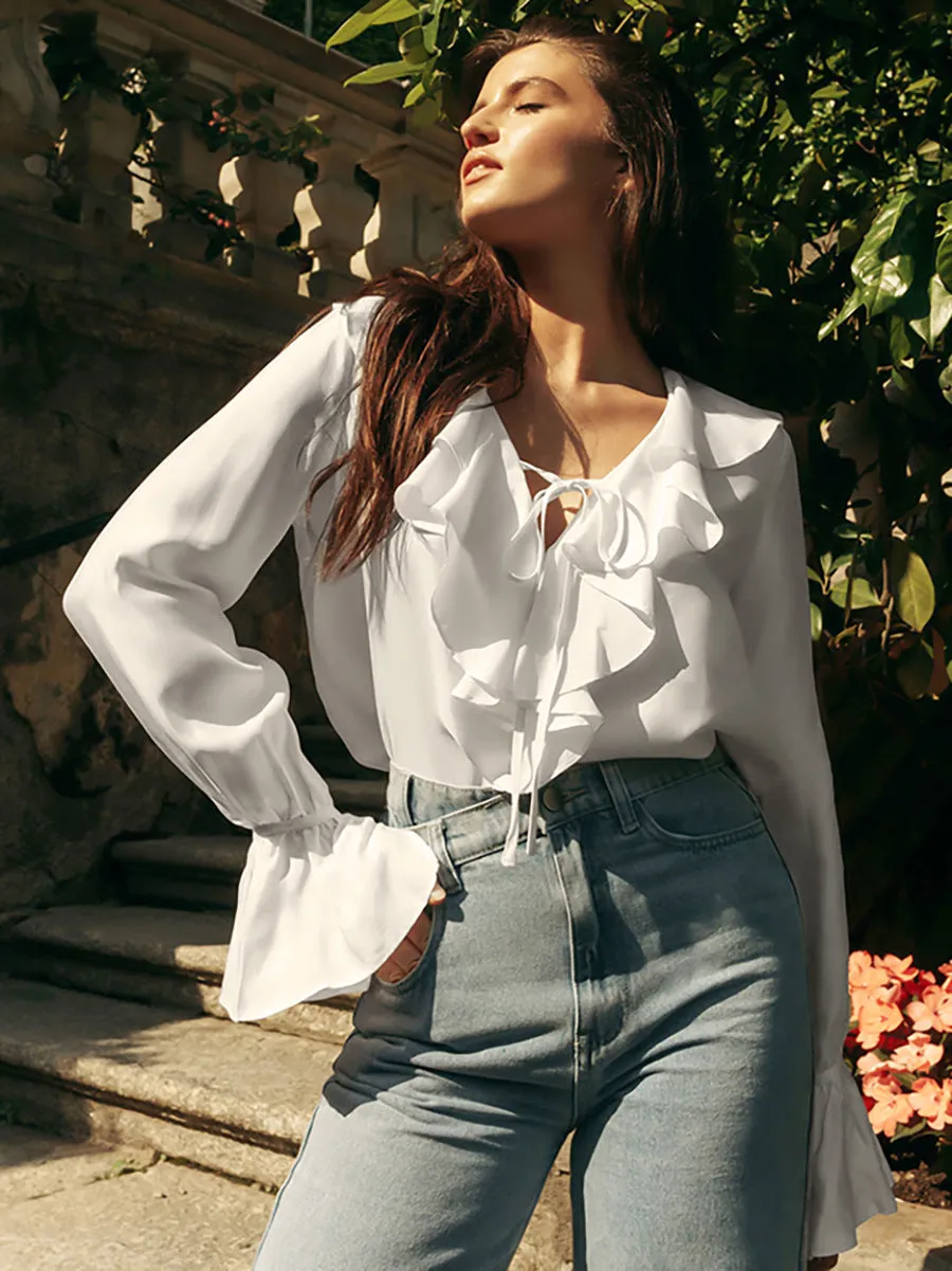 Women's Fashionable Simple Ruffled Shirt Long Sleeve