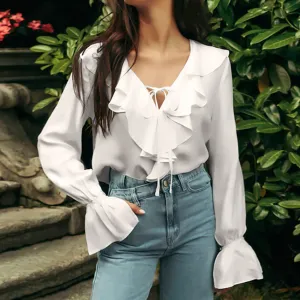 Women's Fashionable Simple Ruffled Shirt Long Sleeve