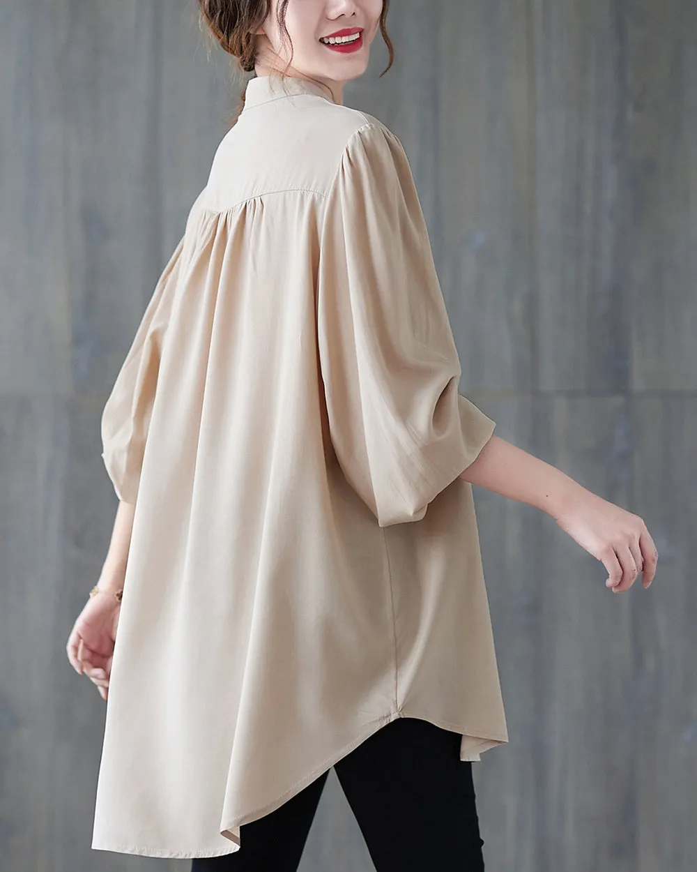 Women's Shirt Button Down Long Sleeve Pattern with Flowers High Low Hem Solid Loose Oversize GA2766