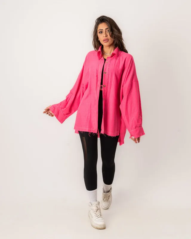 Women's Unfinished Pink Linen Shirt - Casual Summer Tops - 100% Egyptian Linen - Stylish & Breathable