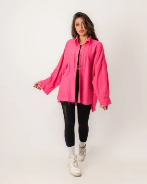 Women's Unfinished Pink Linen Shirt - Casual Summer Tops - 100% Egyptian Linen - Stylish & Breathable